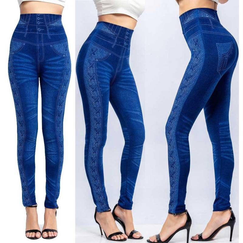 Damenmode-Leggings, Damen-Druck, nasse Hose mit hoher Taille L blau von Joom DACH