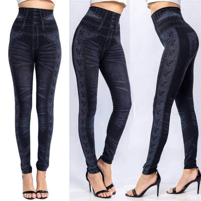 Damenmode-Leggings, Damen-Druck, nasse Hose mit hoher Taille XXXL schwarz von Joom DACH