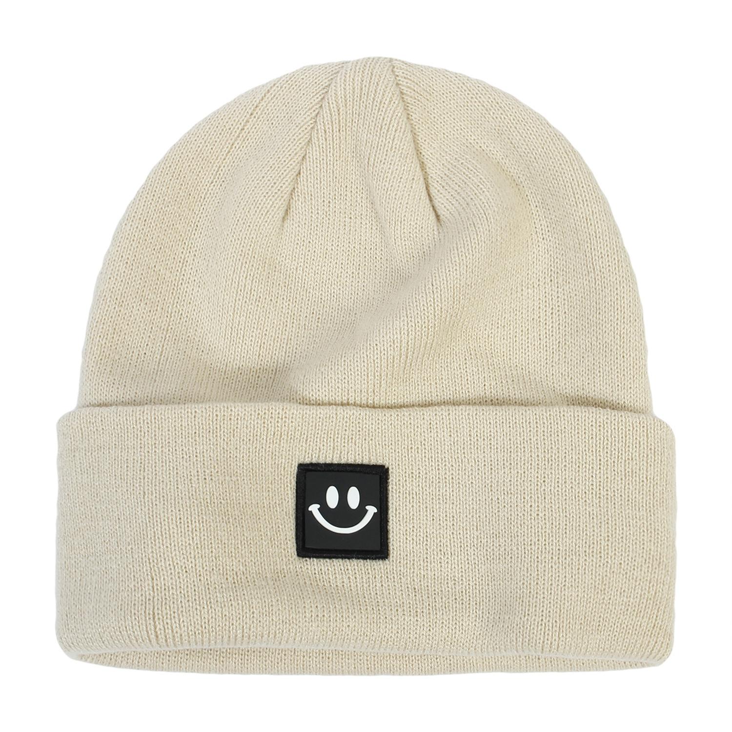 Damenmode Smiley Face Logo Mütze Einfarbig Strickmütze Lässige Outdoor Warme Beanie Herren Wintermütze von Joom DACH