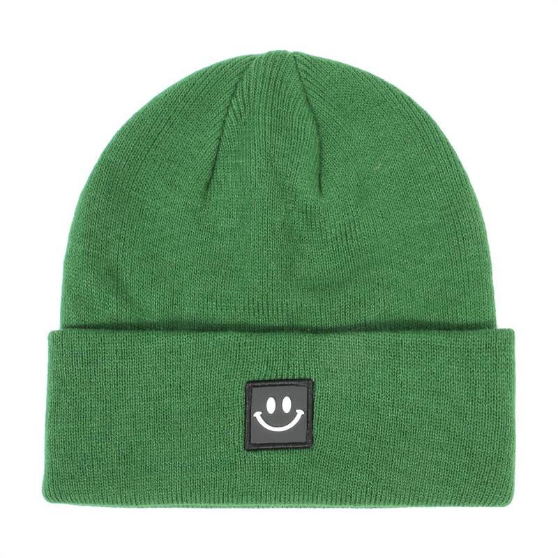 Damenmode Smiley Face Logo Mütze Einfarbig Strickmütze Lässige Outdoor Warme Beanie Herren Wintermütze dunkelgrüne von Joom DACH