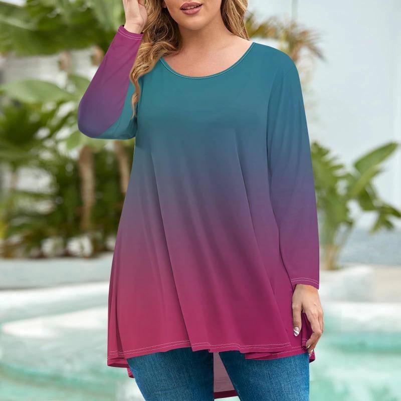 Damenmode Übergröße Rundhals Langarm Lässig Print Lockerer Pullover Top T-Shirts Damen 6XL heißes rosa von Joom DACH