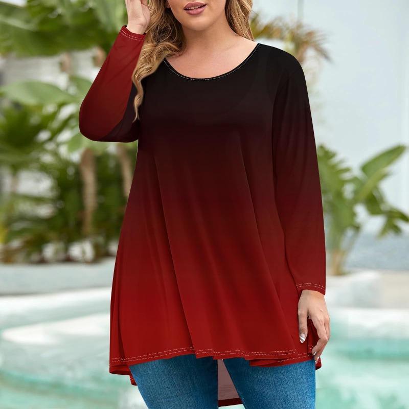 Damenmode Übergröße Rundhals Langarm Lässig Print Lockerer Pullover Top T-Shirts Damen 6XL rot von Joom DACH