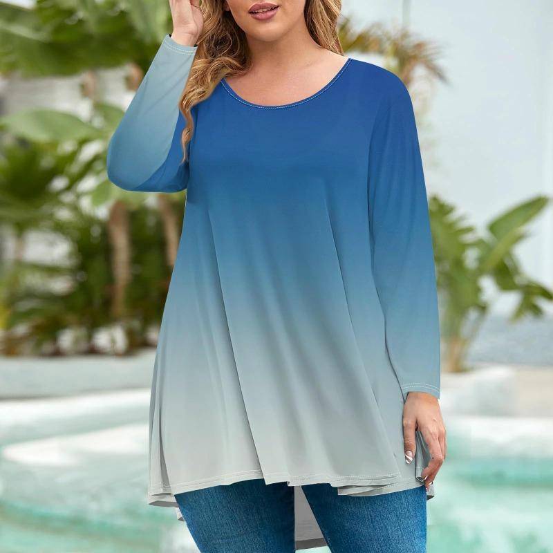 Damenmode Übergröße Rundhals Langarm Lässig Print Lockerer Pullover Top T-Shirts Damen 6XL blau von Joom DACH