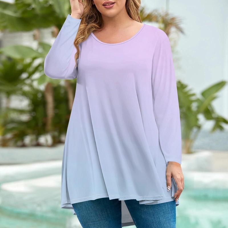 Damenmode Übergröße Rundhals Langarm Lässig Print Lockerer Pullover Top T-Shirts Damen 6XL licht lila von Joom DACH