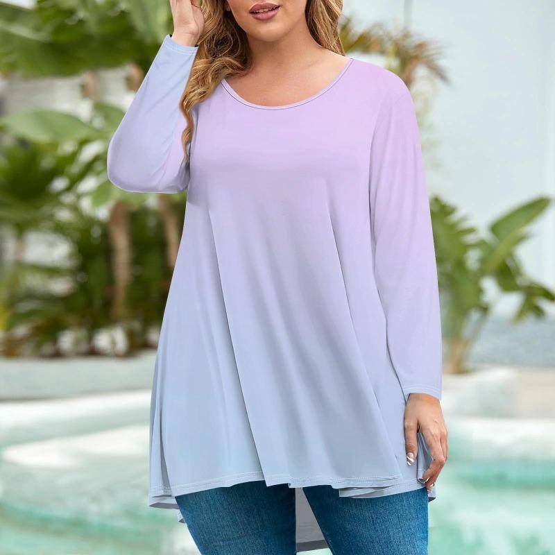 Damenmode Übergröße Rundhals Langarm Lässig Print Lockerer Pullover Top T-Shirts Damen 6XL licht lila von Joom DACH
