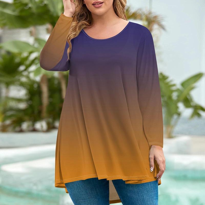 Damenmode Übergröße Rundhals Langarm Lässig Print Lockerer Pullover Top T-Shirts Damen L orange von Joom DACH