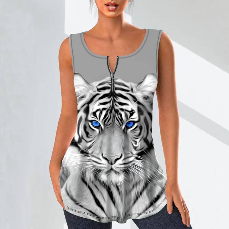 Damenmode V-Ausschnitt Shirts Casual Tops T-Shirt Damen 3D A Mighty Tiger Print Weste Übergröße Ärmellose Bluse Tanktops 8XL von Joom DACH