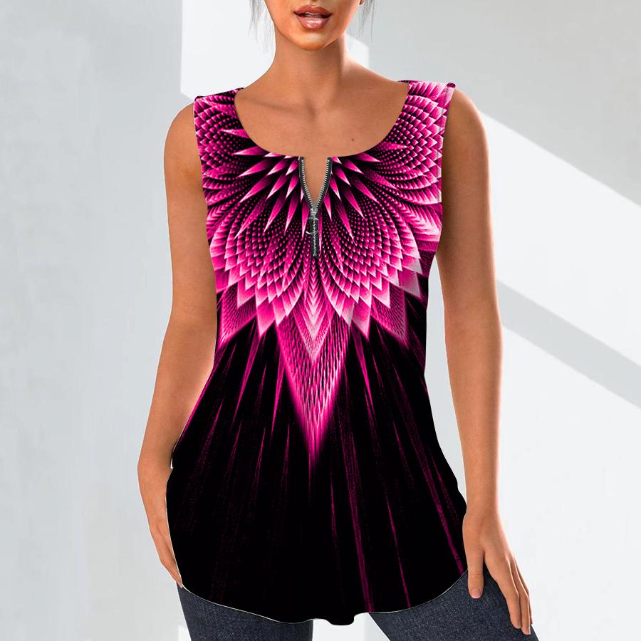 Damenmode V-Ausschnitt Shirts Casual Tops T-Shirt Damen 3D Blue Beam Print Weste Plus Size Ärmellose Bluse Tank Tops 2XL von Joom DACH