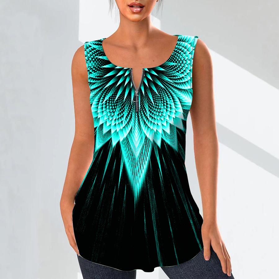 Damenmode V-Ausschnitt Shirts Casual Tops T-Shirt Damen 3D Blue Beam Print Weste Plus Size Ärmellose Bluse Tank Tops 8XL von Joom DACH