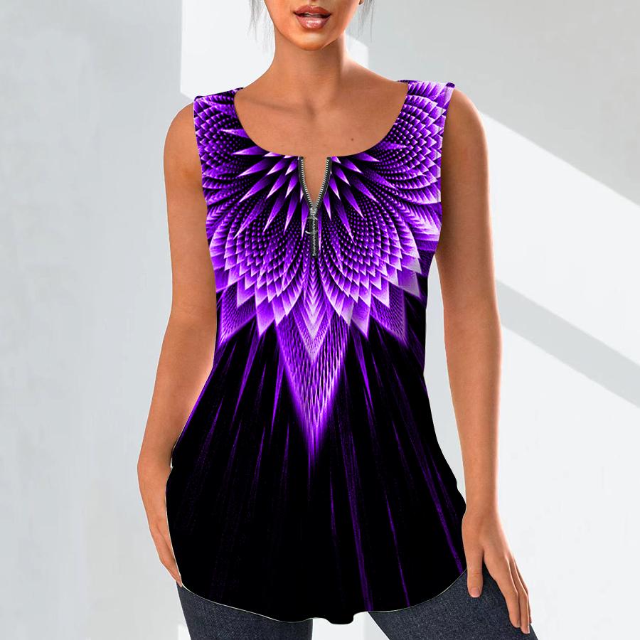 Damenmode V-Ausschnitt Shirts Casual Tops T-Shirt Damen 3D Blue Beam Print Weste Plus Size Ärmellose Bluse Tank Tops L von Joom DACH