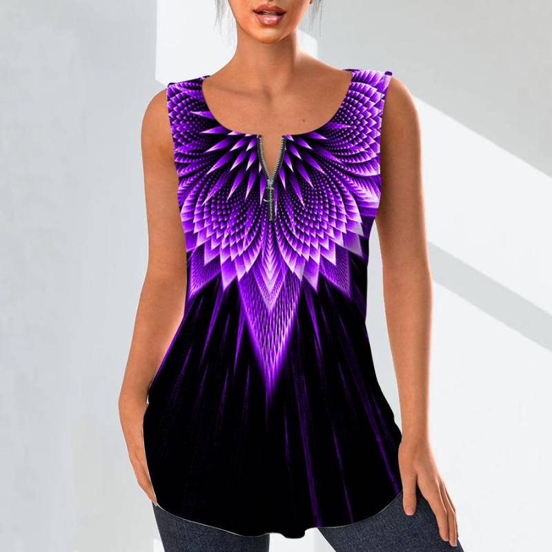 Damenmode V-Ausschnitt Shirts Casual Tops T-Shirt Damen 3D Blue Beam Print Weste Plus Size Ärmellose Bluse Tank Tops L von Joom DACH