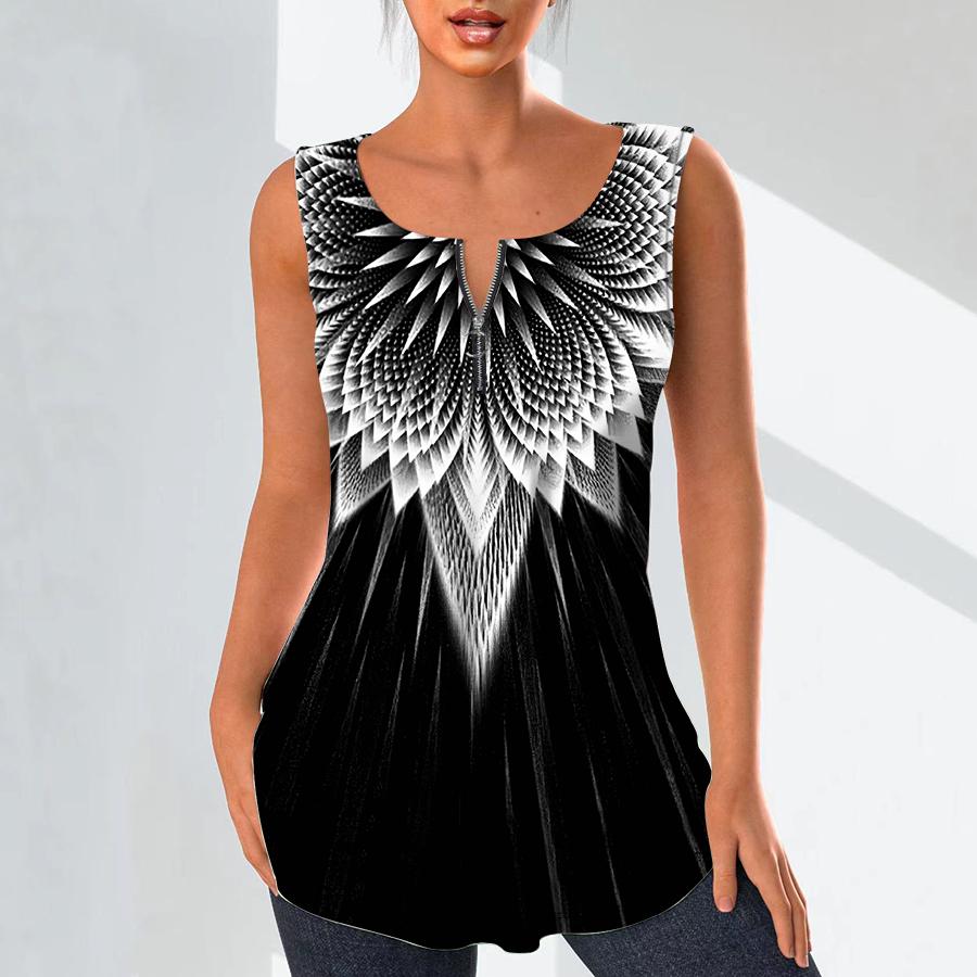 Damenmode V-Ausschnitt Shirts Casual Tops T-Shirt Damen 3D Blue Beam Print Weste Plus Size Ärmellose Bluse Tank Tops XL von Joom DACH