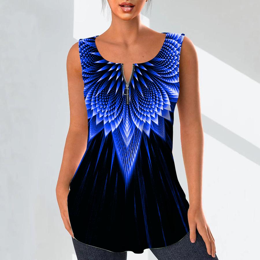 Damenmode V-Ausschnitt Shirts Casual Tops T-Shirt Damen 3D Blue Beam Print Weste Plus Size Ärmellose Bluse Tank Tops XS von Joom DACH