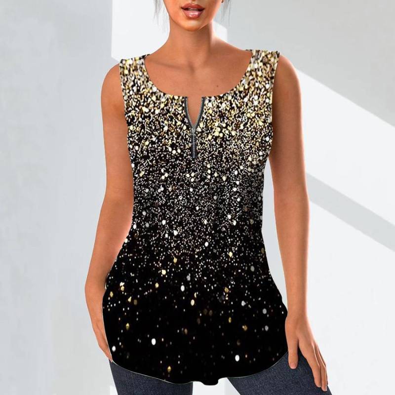 Damenmode V-Ausschnitt Shirts Casual Tops T-Shirt Damen 3D Flash Diamond Pattern Print Weste Plus Size Ärmellose Bluse Tank Tops 4XL blau von Joom DACH