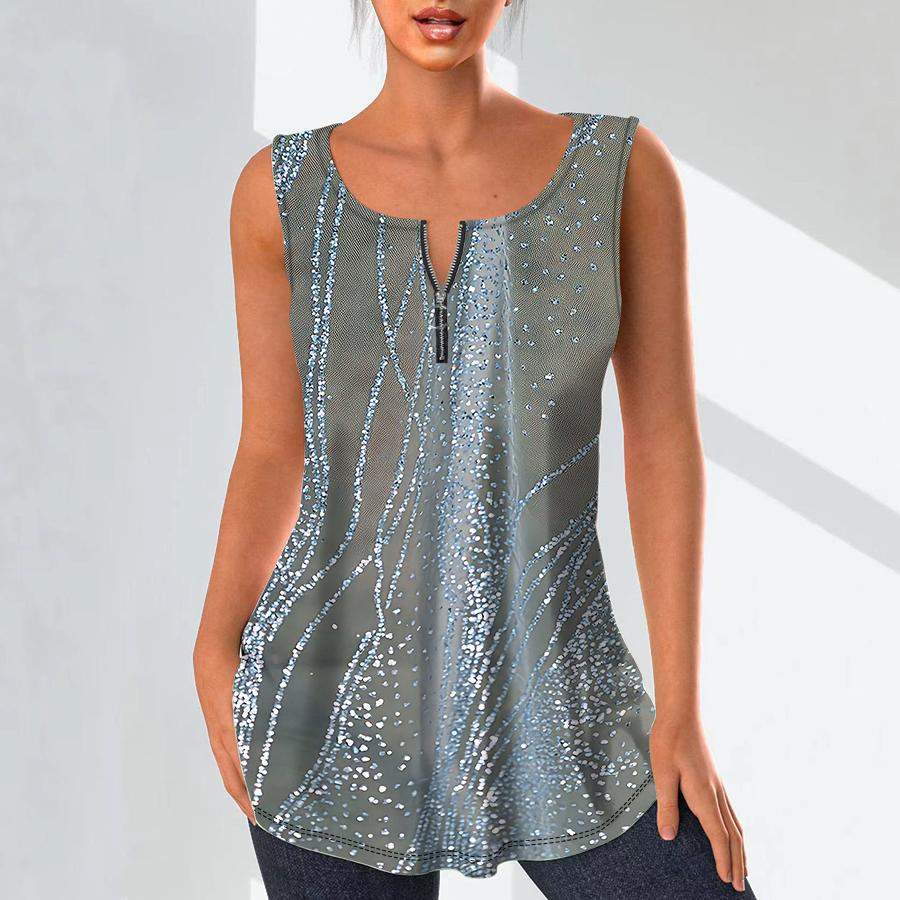 Damenmode V-Ausschnitt Shirts Casual Tops T-Shirt Damen 3D Flash Diamond Pattern Print Weste Plus Size Ärmellose Bluse Tank Tops 7XL cyanblau von Joom DACH