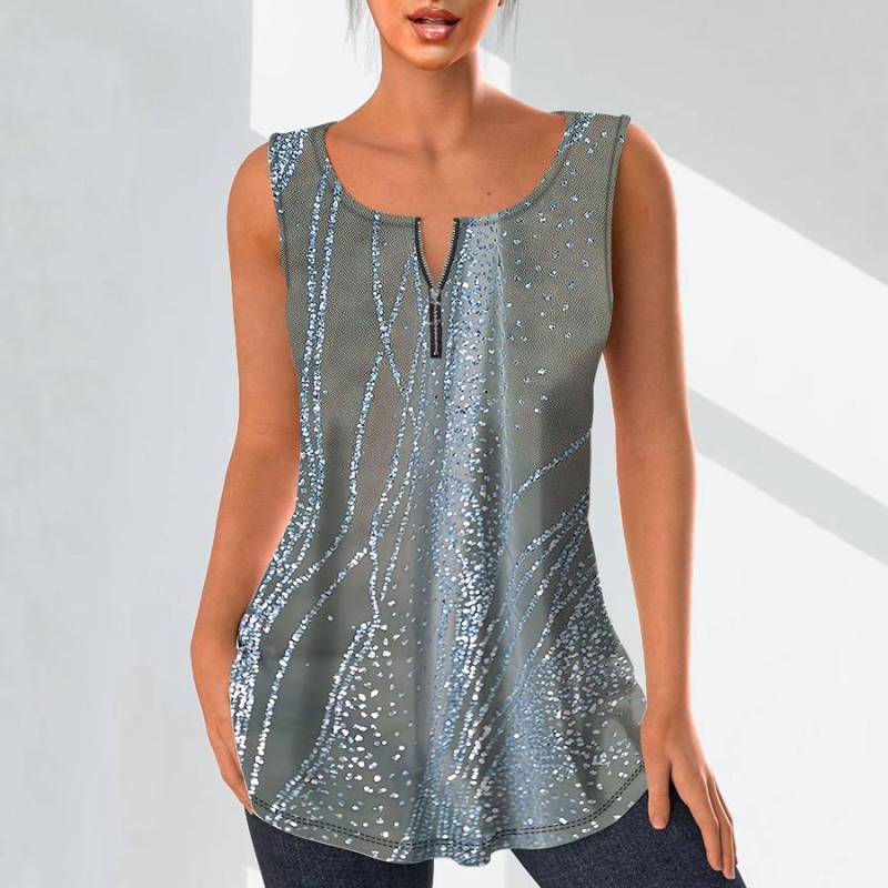 Damenmode V-Ausschnitt Shirts Casual Tops T-Shirt Damen 3D Flash Diamond Pattern Print Weste Plus Size Ärmellose Bluse Tank Tops 7XL cyanblau von Joom DACH