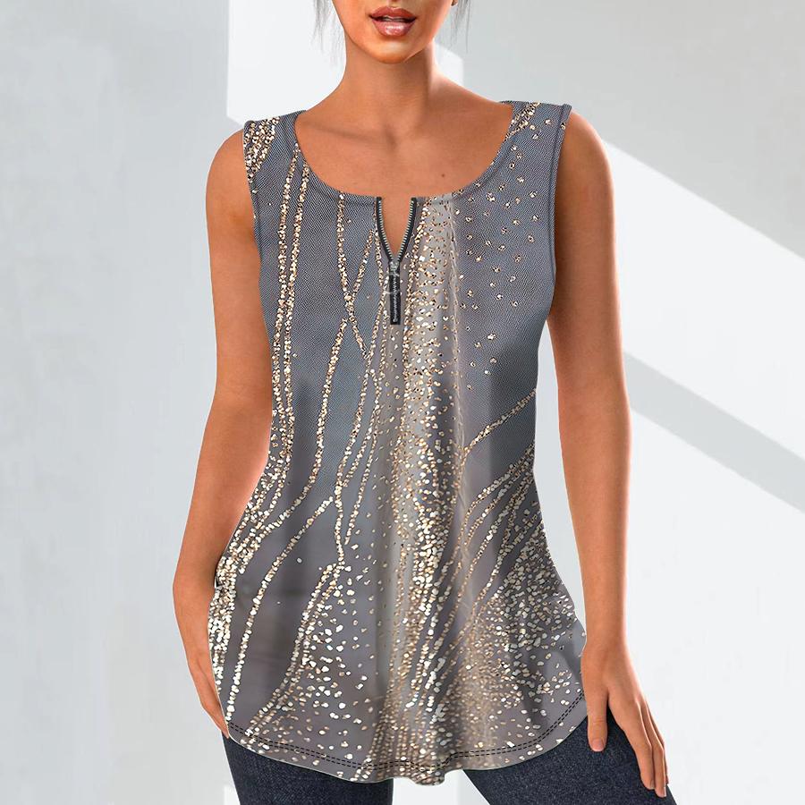 Damenmode V-Ausschnitt Shirts Casual Tops T-Shirt Damen 3D Flash Diamond Pattern Print Weste Plus Size Ärmellose Bluse Tank Tops 8XL orange von Joom DACH