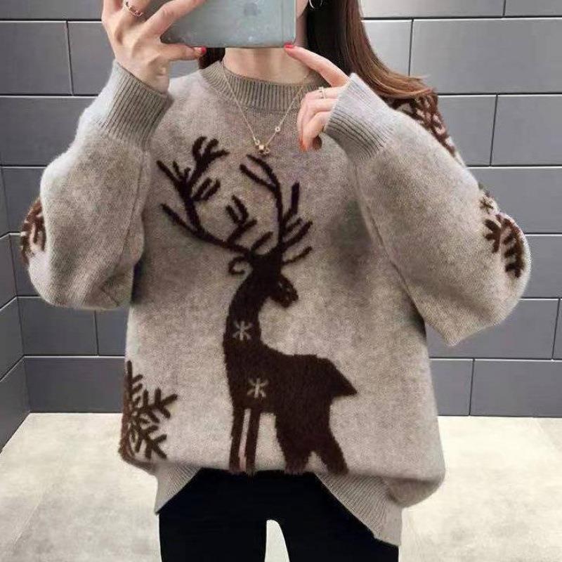 Damenmode Weihnachten Locker gestrickte Pullover für Damen Pullover Herbst Winter Warm Plüsch Lässige Strickpullover 3XL kamelfarben von Joom DACH