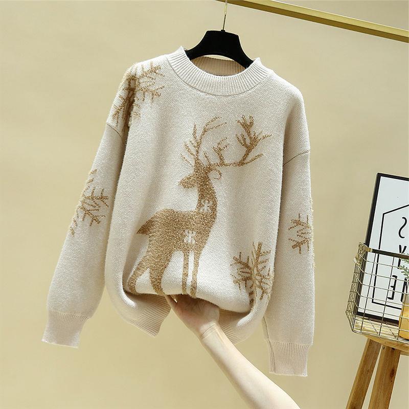 Damenmode Weihnachten Locker gestrickte Pullover für Damen Pullover Herbst Winter Warm Plüsch Lässige Strickpullover 3XL von Joom DACH