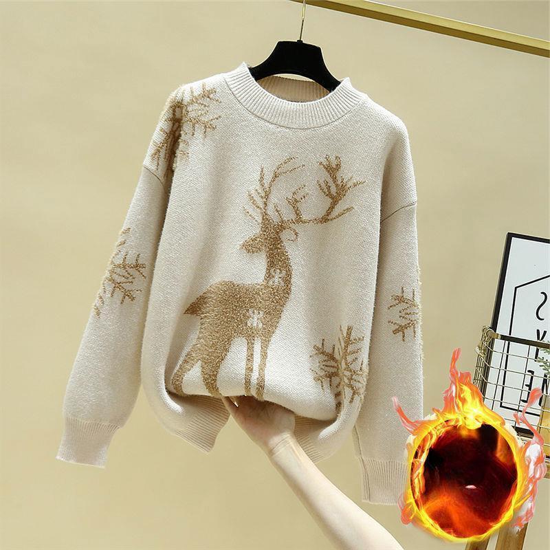 Damenmode Weihnachten Locker gestrickte Pullover für Damen Pullover Herbst Winter Warm Plüsch Lässige Strickpullover 3XL von Joom DACH