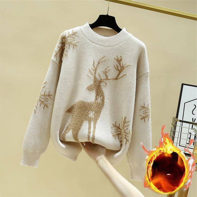 Damenmode Weihnachten Locker gestrickte Pullover für Damen Pullover Herbst Winter Warm Plüsch Lässige Strickpullover 3XL von Joom DACH
