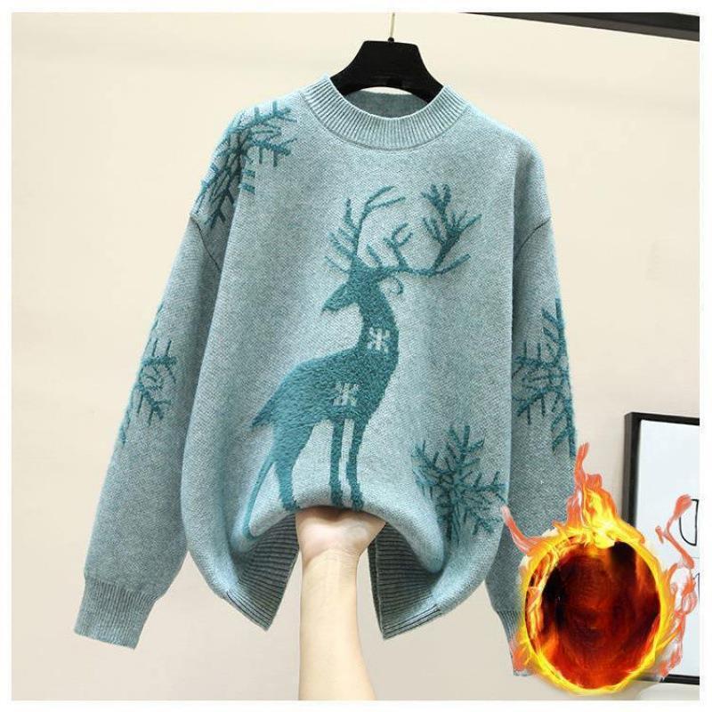 Damenmode Weihnachten Locker gestrickte Pullover für Damen Pullover Herbst Winter Warm Plüsch Lässige Strickpullover L von Joom DACH