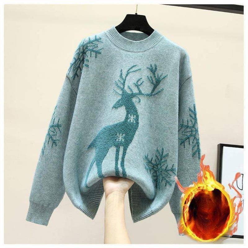 Damenmode Weihnachten Locker gestrickte Pullover für Damen Pullover Herbst Winter Warm Plüsch Lässige Strickpullover L von Joom DACH