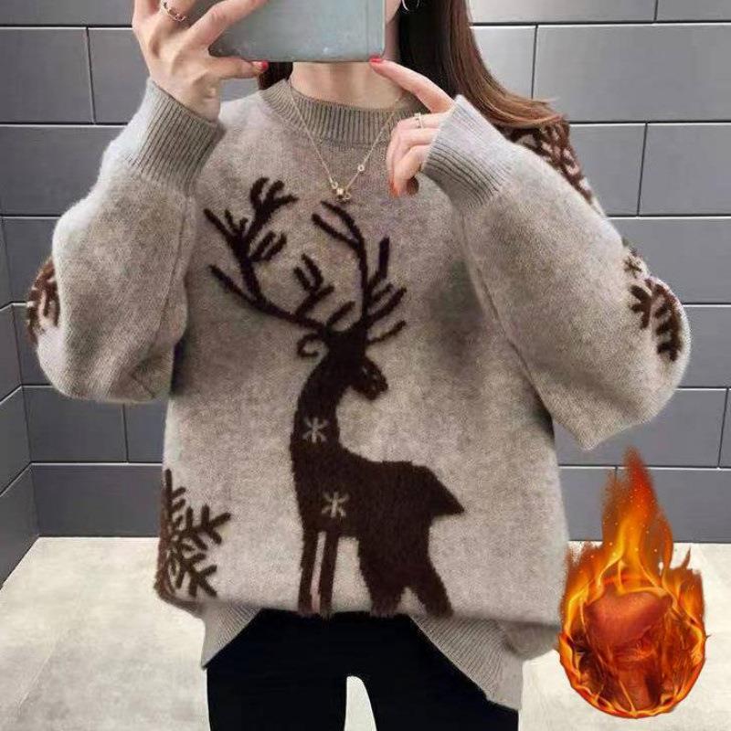 Damenmode Weihnachten Locker gestrickte Pullover für Damen Pullover Herbst Winter Warm Plüsch Lässige Strickpullover L von Joom DACH