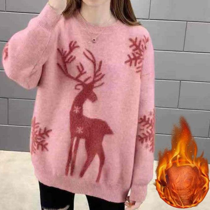 Damenmode Weihnachten Locker gestrickte Pullover für Damen Pullover Herbst Winter Warm Plüsch Lässige Strickpullover S von Joom DACH