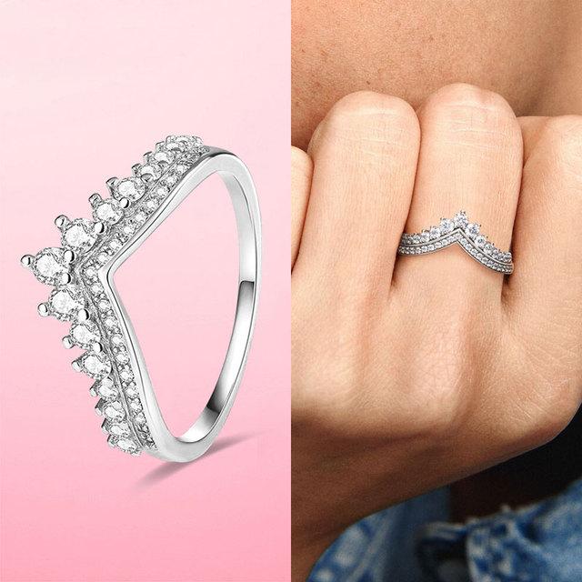 Damenring, 925er Sterlingsilber, Prinzessin-Anhänger, Wishbone-Ring, Fingerringe für Frauen, Ehering, Verlobung, edler Schmuck, Anel, Geschenk 6 von Joom DACH