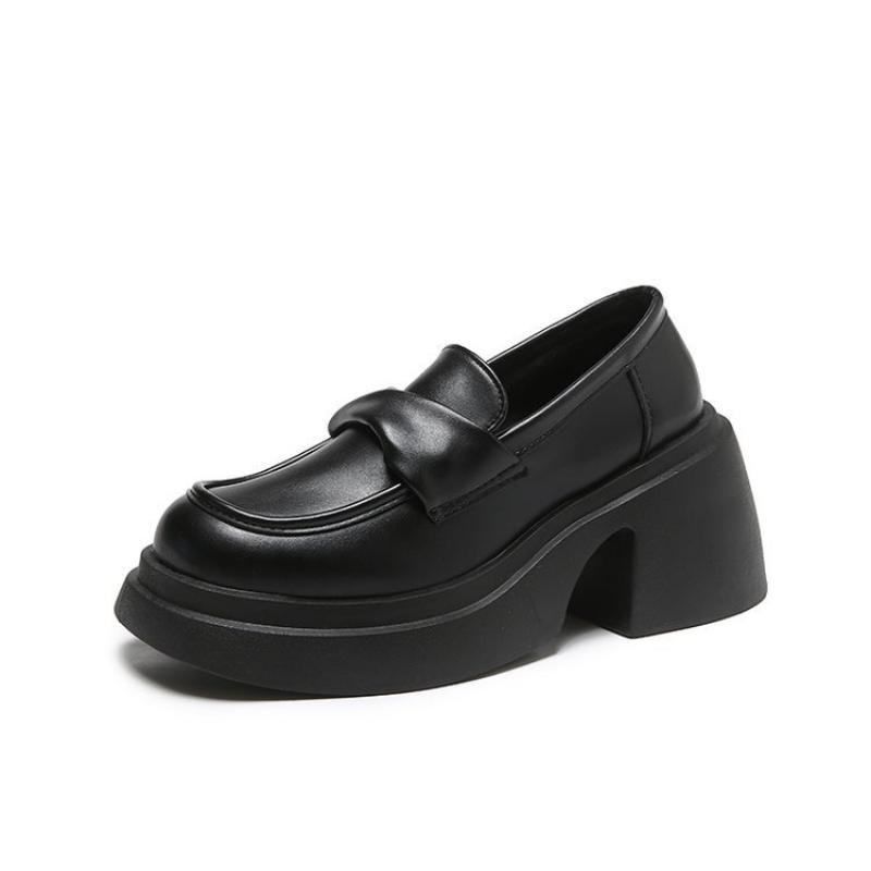 Damenschuhe, Bowtie-Loafer, Plateau-Absätze, Lackleder, Damen-High-Heels, Slip-On-Schuhe, spitzer Zehenbereich, dicker Absatz 39 schwarz von Joom DACH