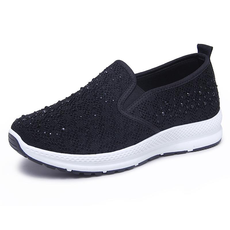 Damenschuhe Frühling Neue Flugschuhe Flache Freizeitsportschuhe Ältere Wanderschuhe Weiche Sohle Mode Mama Schuhe 40 schwarz von Joom DACH