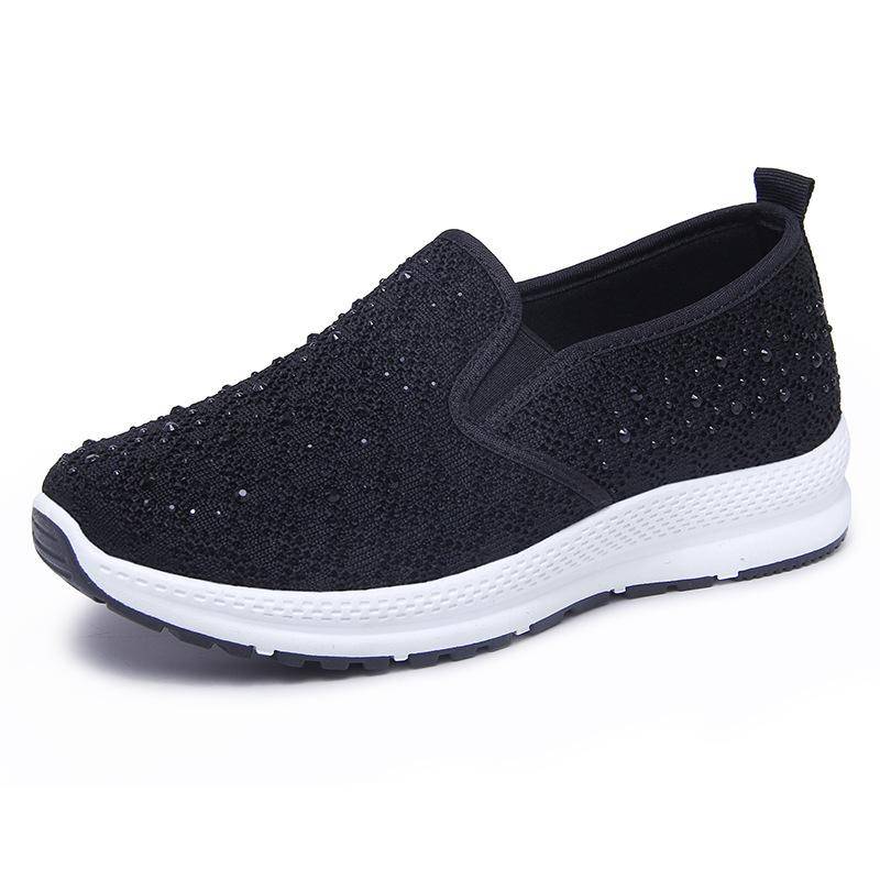 Damenschuhe Frühling Neue Flugschuhe Flache Freizeitsportschuhe Ältere Wanderschuhe Weiche Sohle Mode Mama Schuhe 40 schwarz von Joom DACH