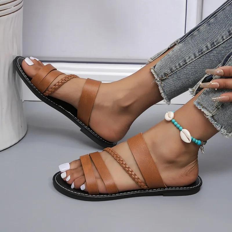 Damenschuhe Heißer Verkauf Basic Damen Hausschuhe Mode Peeptoe Freizeit Hausschuhe Damen Sommer Übergröße Einfarbig Flache Hausschuhe 43 braun von Joom DACH