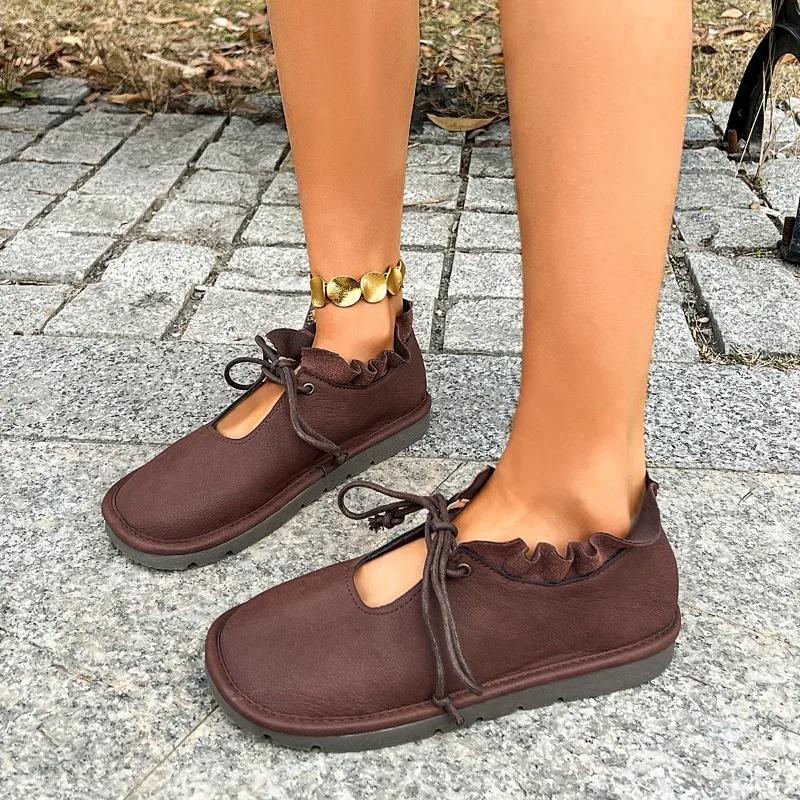 Damenschuhe Heißer Verkauf Schnürschuhe Damen Flats Outdoor Freizeit Flats Damen Runde Zehen Weiche Sohle Hohle Übergröße Schuhe Weiblich 42 von Joom DACH