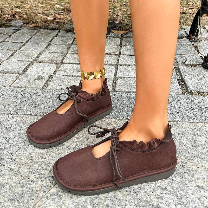 Damenschuhe Heißer Verkauf Schnürschuhe Damen Flats Outdoor Freizeit Flats Damen Runde Zehen Weiche Sohle Hohle Übergröße Schuhe Weiblich 42 von Joom DACH