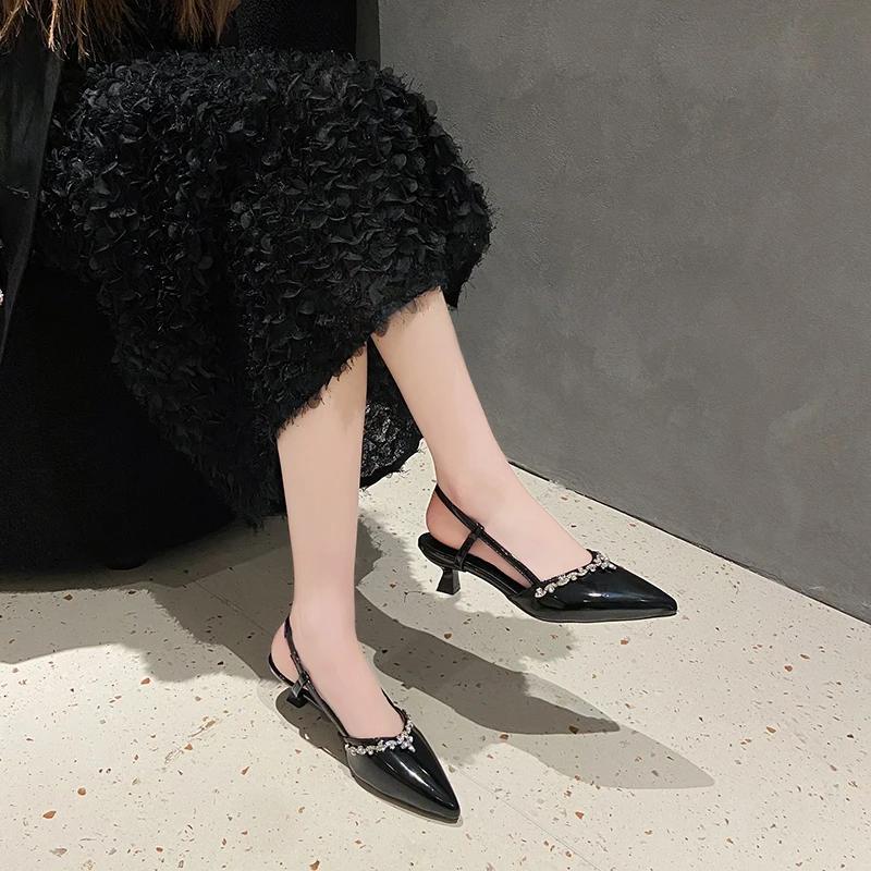 Damenschuhe Heißer Verkauf Slingbacks Damen High Heels Mode Kristall Büro und Karriere Neu Übergröße Geschlossene Zehen Sandalen 42 schwarz von Joom DACH