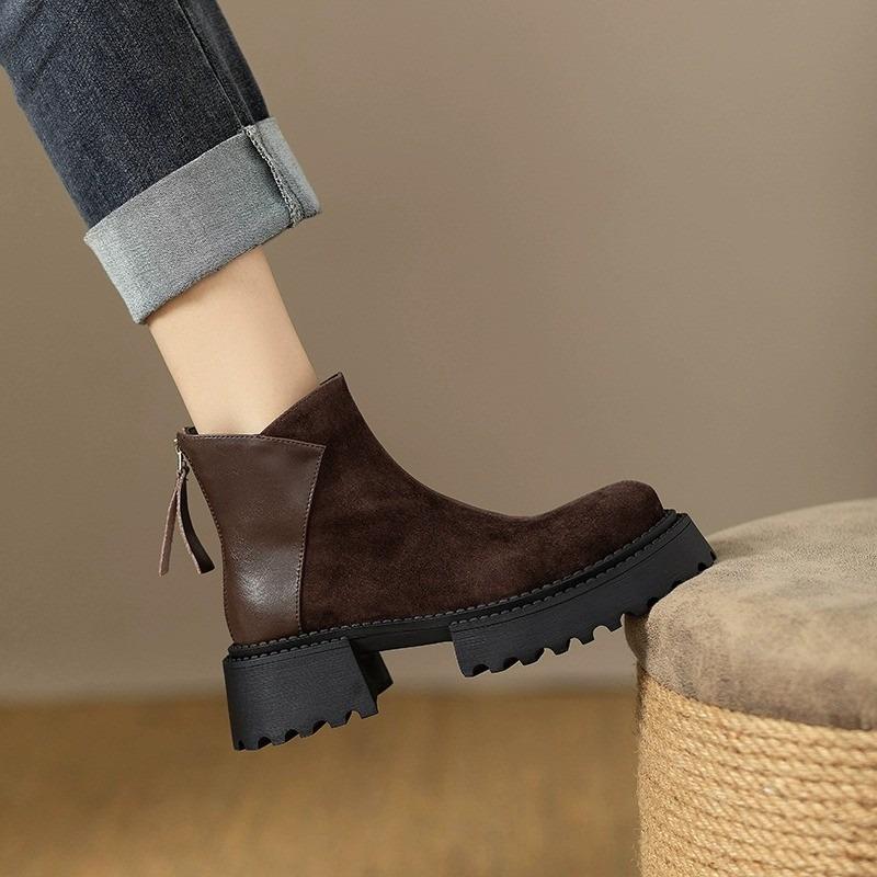 Damenschuhe Hochwertige Damenstiefel mit Reißverschluss hinten, modische runde Zehenpartie, moderne Stiefel, Damen, heißer Verkauf, quadratischer Absatz, Stiefeletten 37 von Joom DACH