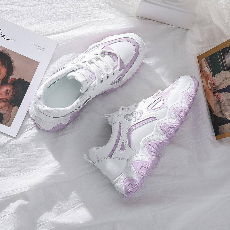 Damenschuhe I Schuhe Neue Papa Schuhe Damen Frühling Leder Dickbesohlte Sportschuhe Casual 40 violett von Joom DACH