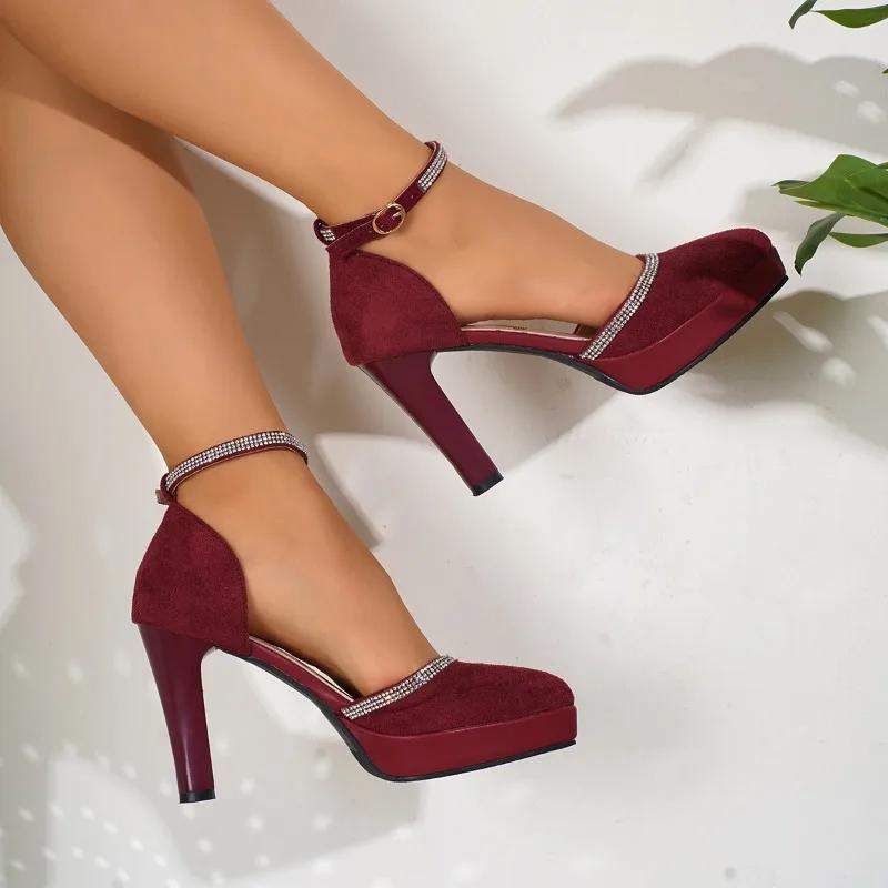 Damenschuhe Knöchelriemen Damen High Heels Fashion Party Pumps Damen Kristall Spitzschuh Dünne Ferse Schnalle Riemen Schuhe Damen 39 von Joom DACH