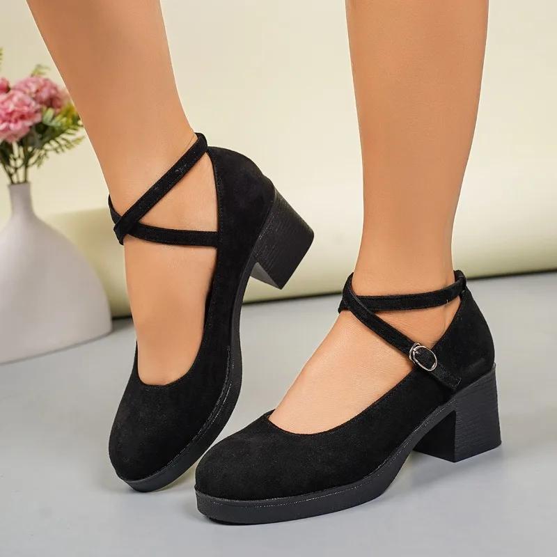 Damenschuhe Knöchelriemen Damen High Heels Übergröße Büro & Karriere Pumps Damen Klobige Absätze Schnallenriemen Damenschuhe 42 von Joom DACH