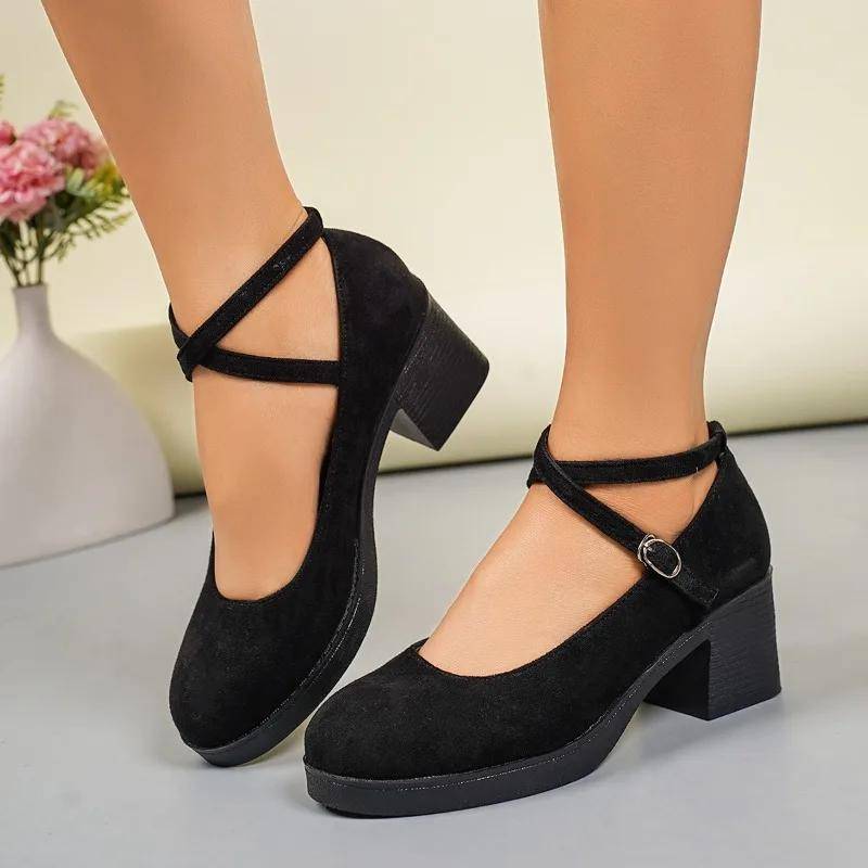 Damenschuhe Knöchelriemen Damen High Heels Übergröße Büro & Karriere Pumps Damen Klobige Absätze Schnallenriemen Damenschuhe 42 von Joom DACH