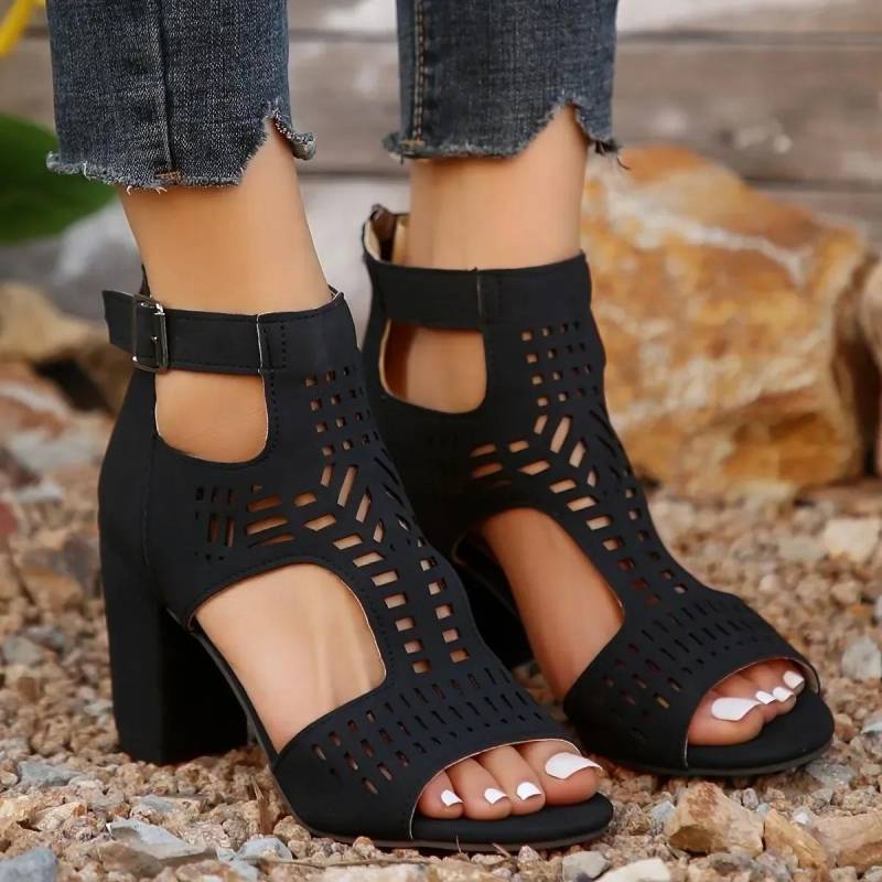 Damenschuhe  Mode Blockabsatz Damen Sandalen Neu Gürtelschnalle Büro und Karriere Sommer Übergröße Peeptoe Sandaletten mit Absatz 38 schwarz von Joom DACH