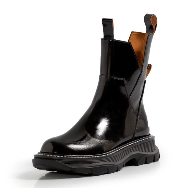 Damenschuhe Plateau Damenstiefel Winter Echtleder Reißverschluss Stiefeletten Damen Herbst Schwarz Zapatos De Mujer Chunky Boots 35 von Joom DACH