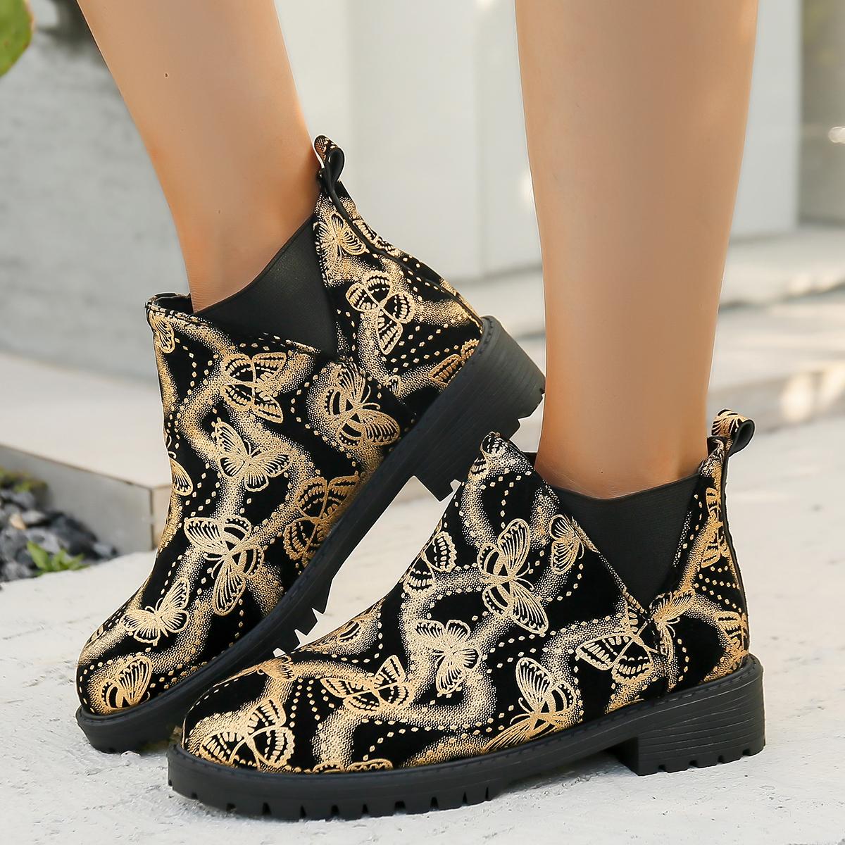 Damenschuhe   Sale Übergröße Damenstiefel Mode Druck Moderne Stiefel Damen Hohe Qualität Slipper Nackte Stiefel Zapatos 40 gold von Joom DACH