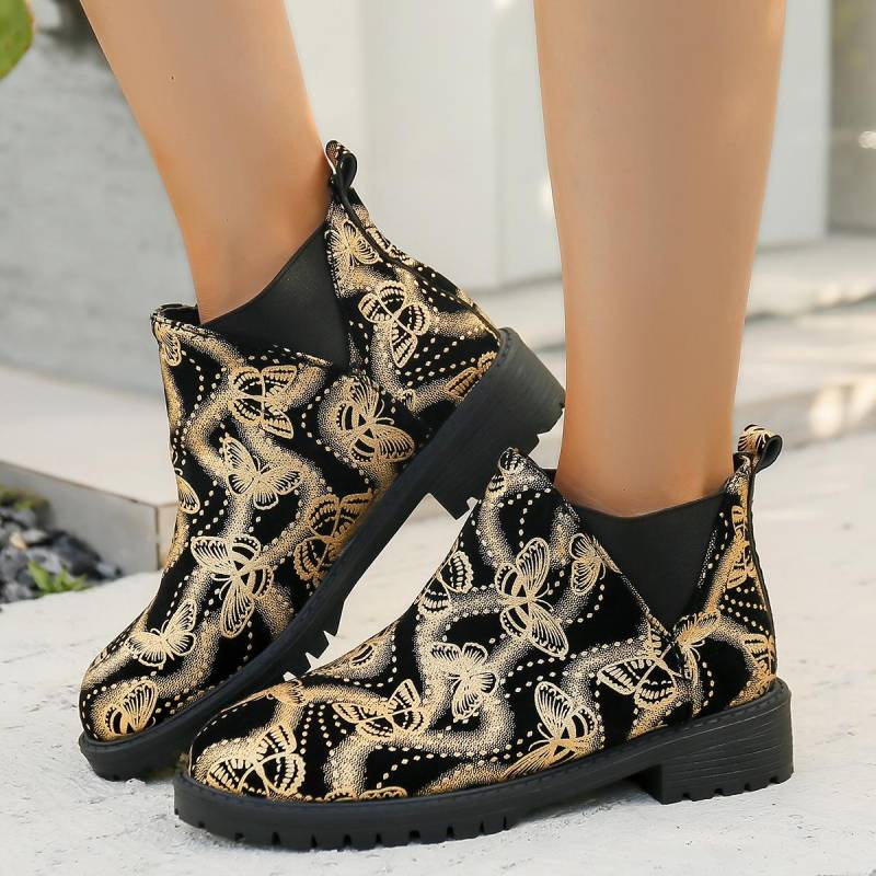 Damenschuhe   Sale Übergröße Damenstiefel Mode Druck Moderne Stiefel Damen Hohe Qualität Slipper Nackte Stiefel Zapatos 40 gold von Joom DACH