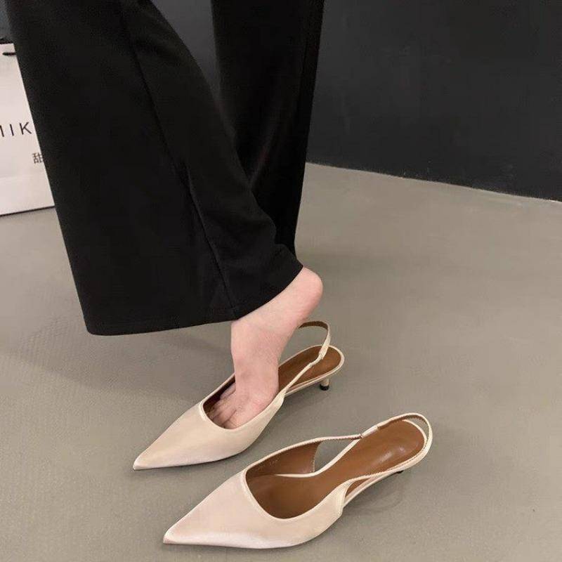 Damenschuhe Slingbacks Damen High Heels Prägnante Pumps Damen Spitzschuh Niedriger Dünner Absatz Slip-on Sandalen in Übergröße 39 apricot von Joom DACH