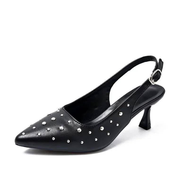Damenschuhe Slingbacks Damen High Heels Übergröße Kleid Pumps Damen Nieten Spitz Zehen Schnallenriemen Dünne Absätze Sandalen 42 schwarz von Joom DACH
