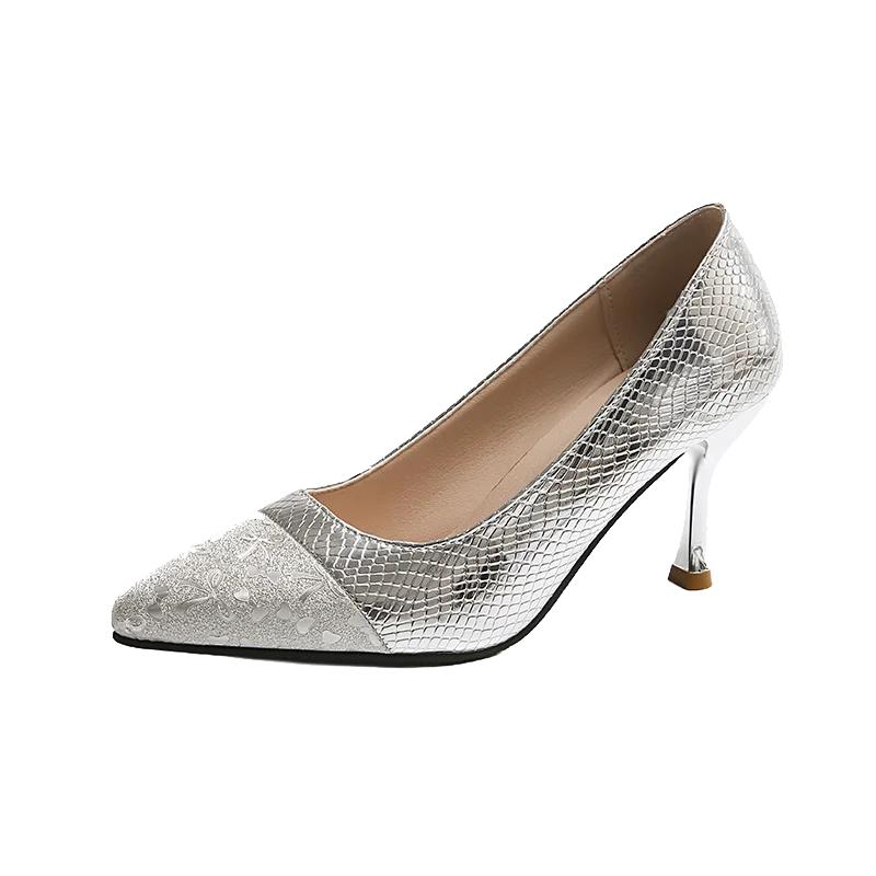 Damenschuhe Slipper Damen High Heels Mode Kleiderpumps Damen Flach Spitz Zehenbereich Dünner Absatz Gingham Schuhe Damen 40 silber von Joom DACH