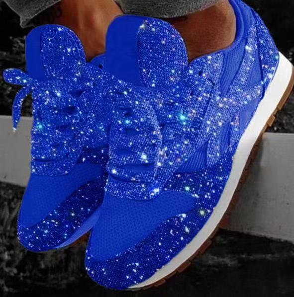 Damenschuhe Trend 2024 Sneakers Glitzer Damen Vulkanisierte Schuhe Weibliche Körpergröße Erhöhen Chunky Sneaker Laufschuhe Funkelnde Schuhe 39 blau von Joom DACH